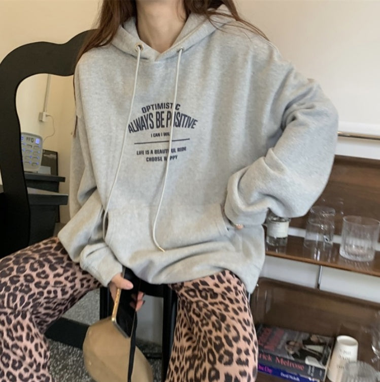 All-match Letter Print Hooded Pullover Sweater Coat - The Number 1 Things