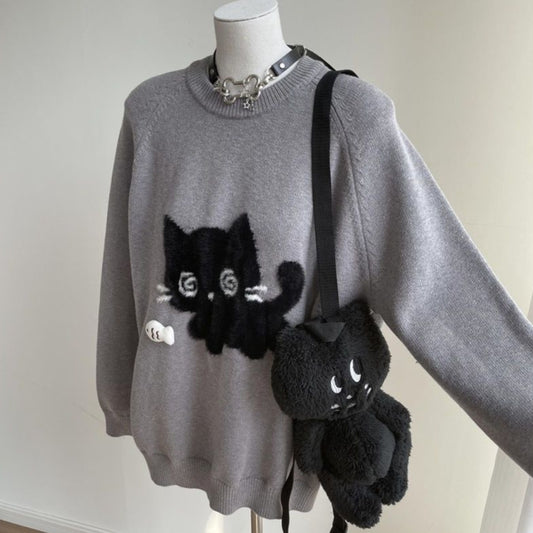 New Cute Black Cat Brocade Sweater Women - The Number 1 Things