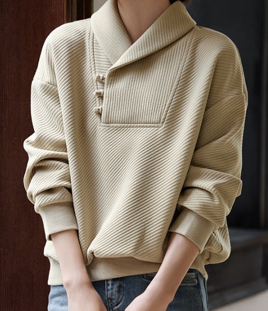 Elegant National Style Buckle Temperament Lapel Sweater Women - The Number 1 Things
