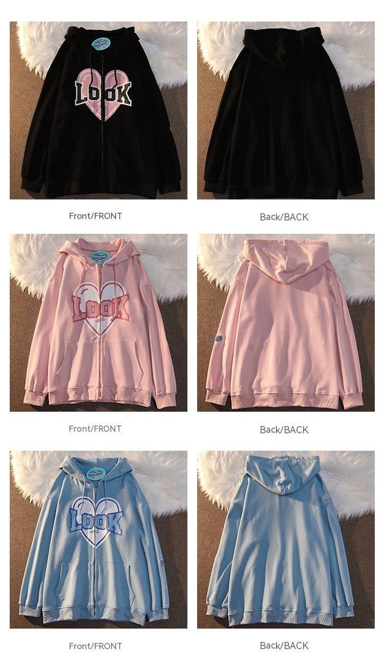 Polyester Fiber Hooded Sweater Students Korean Style Loose Design Couple Coat - The Number 1 Things