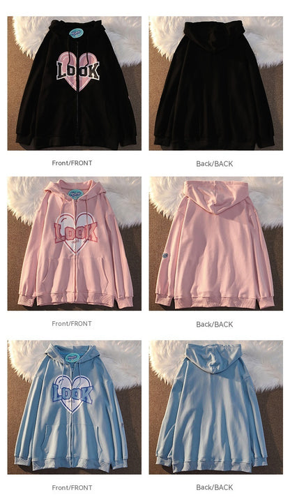Polyester Fiber Hooded Sweater Students Korean Style Loose Design Couple Coat - The Number 1 Things