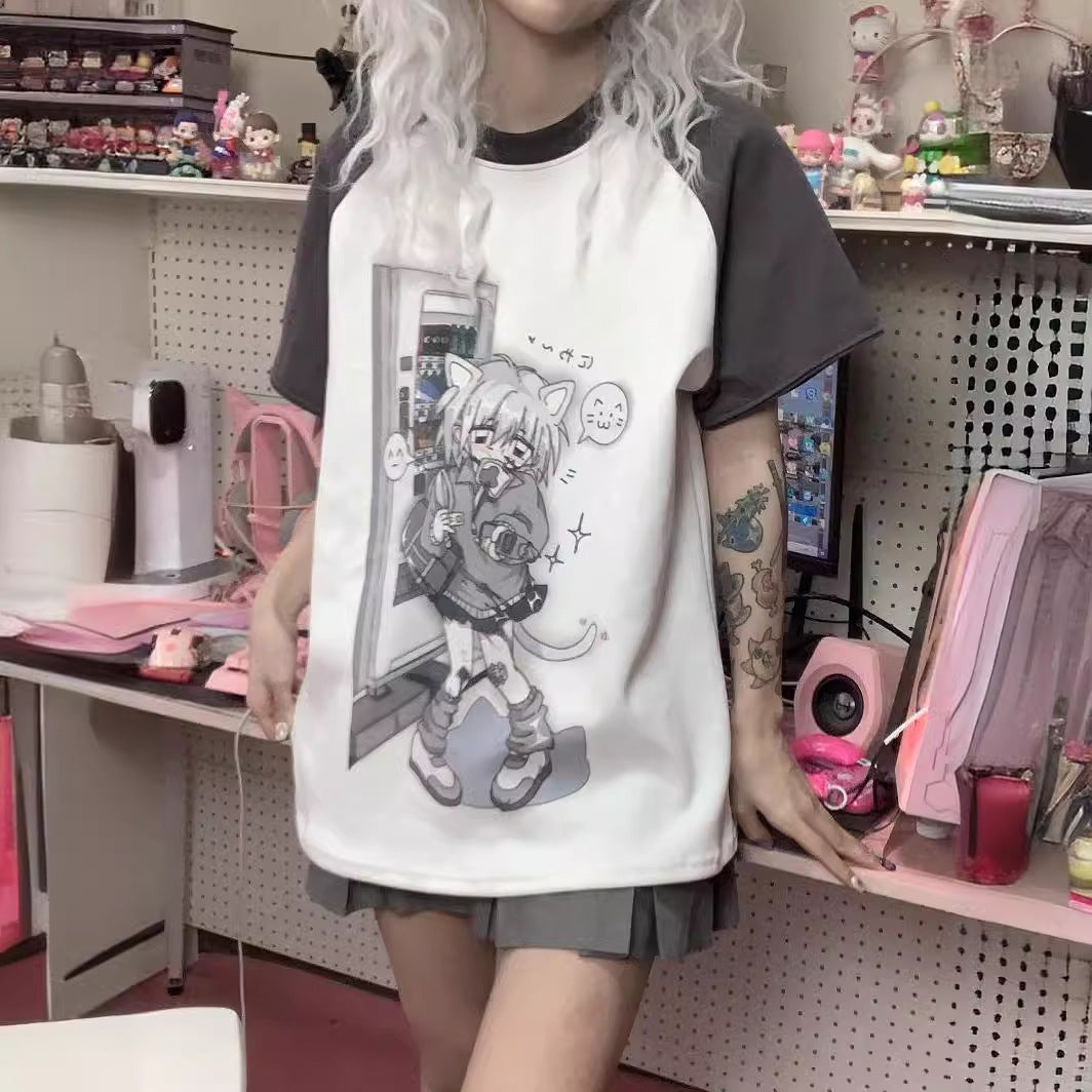 Water Color Raglan Girl Cute Sister Sleeve Detachable Short Sleeve T-shirt - The Number 1 Things
