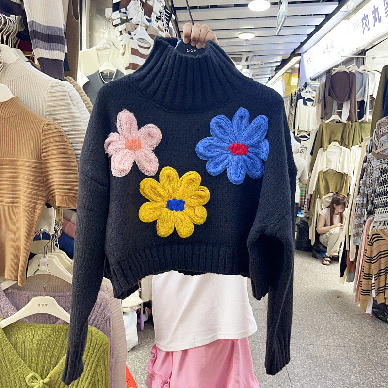 Three-dimensional Flower Temperament High Collar Long-sleeved Sweater - The Number 1 Things