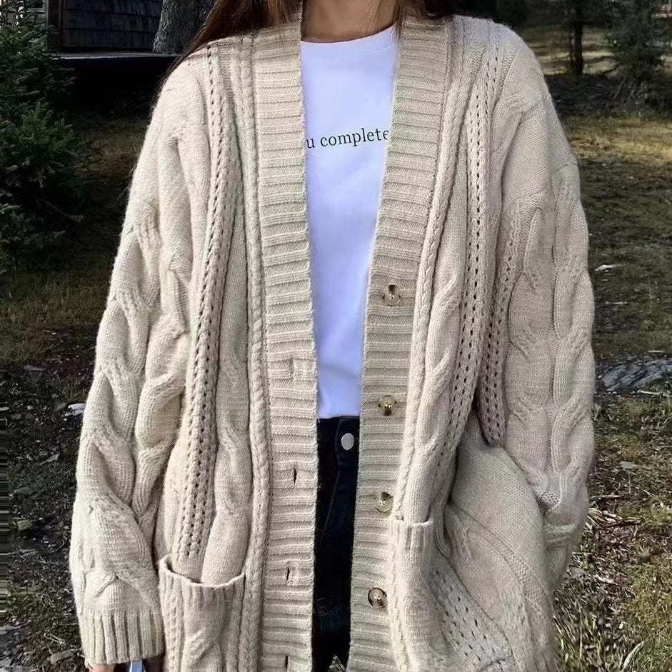 European And American Solid Color Cable-knit Sweater Knitted Cardigan Jacket - The Number 1 Things