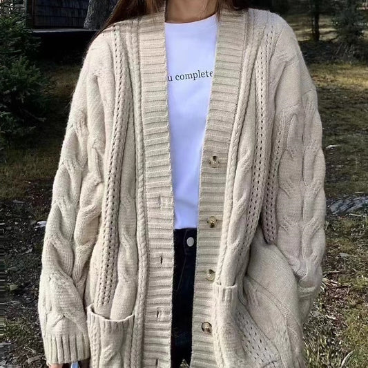 European And American Solid Color Cable-knit Sweater Knitted Cardigan Jacket - The Number 1 Things