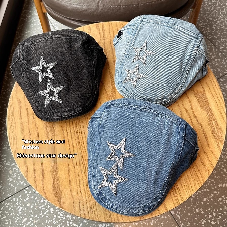 Denim Blue XINGX Women's Retro Washed Peaked Cap