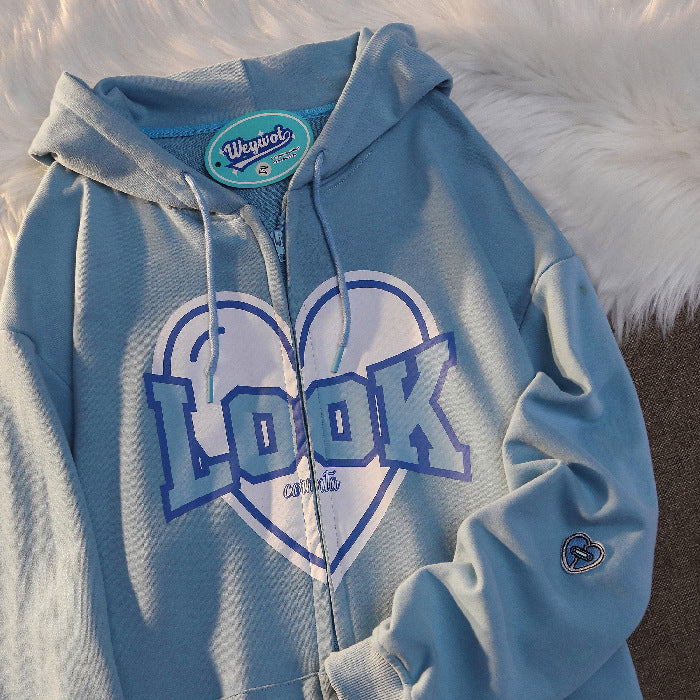 Polyester Fiber Hooded Sweater Students Korean Style Loose Design Couple Coat - The Number 1 Things
