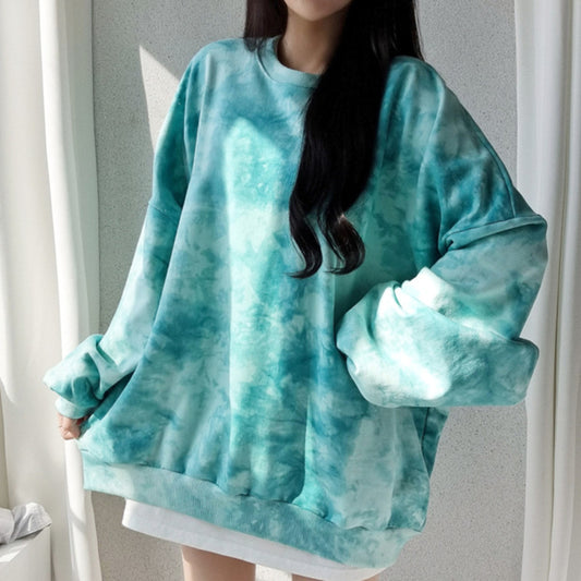 Tie-dyed Sweater Women's Cotton Loose Korean Top All-match Letters Spring And Autumn - The Number 1 Things
