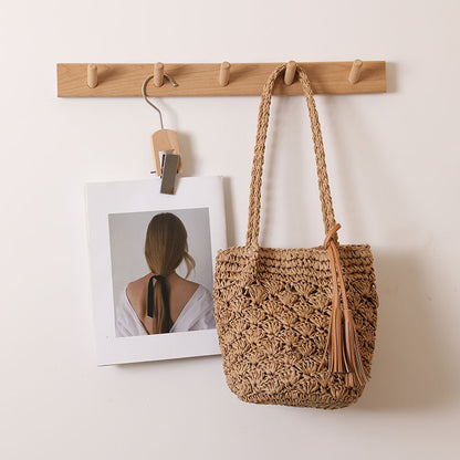 Fashion Tassel Shoulder Straw Bag Fan Hollow Beach Bag - The Number 1 Things