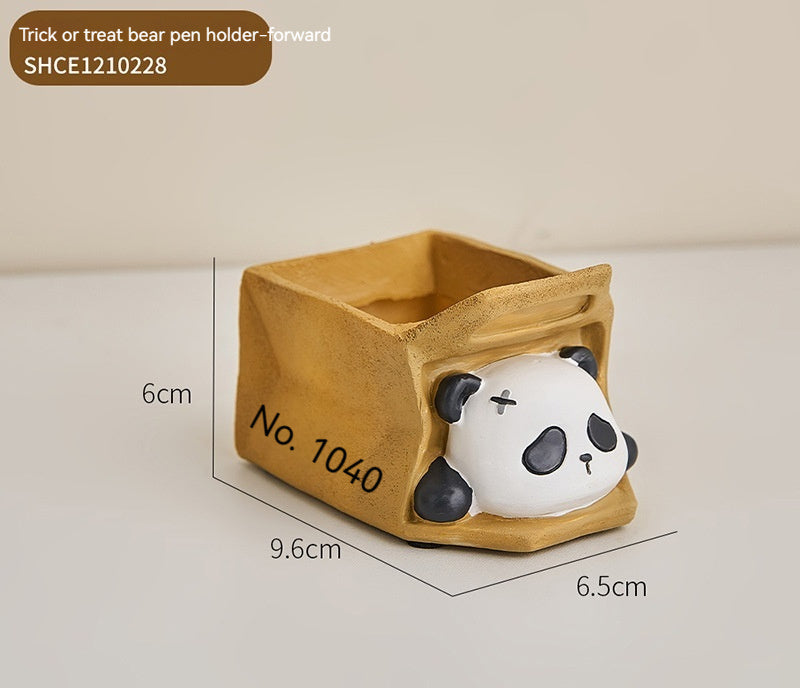 Cute Panda Pen Holder Creative Office Desk Ornaments Decoration Supplies Storage Box