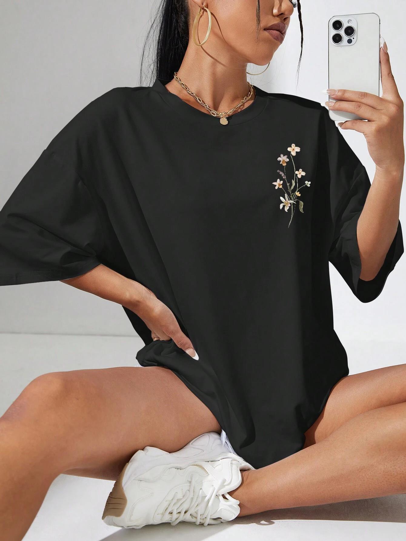 Beautiful Flower Clusters Print Cotton Women T-shirts Casual - The Number 1 Things