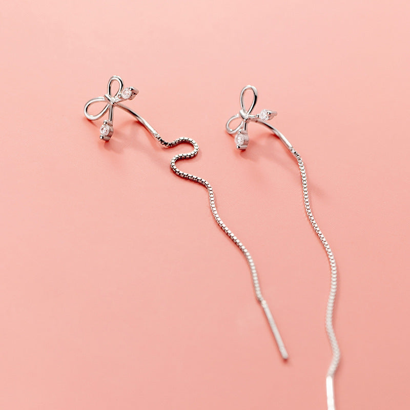 S925 Silver Bow Hanging Earrings Korean Style Lady Temperament - The Number 1 Things