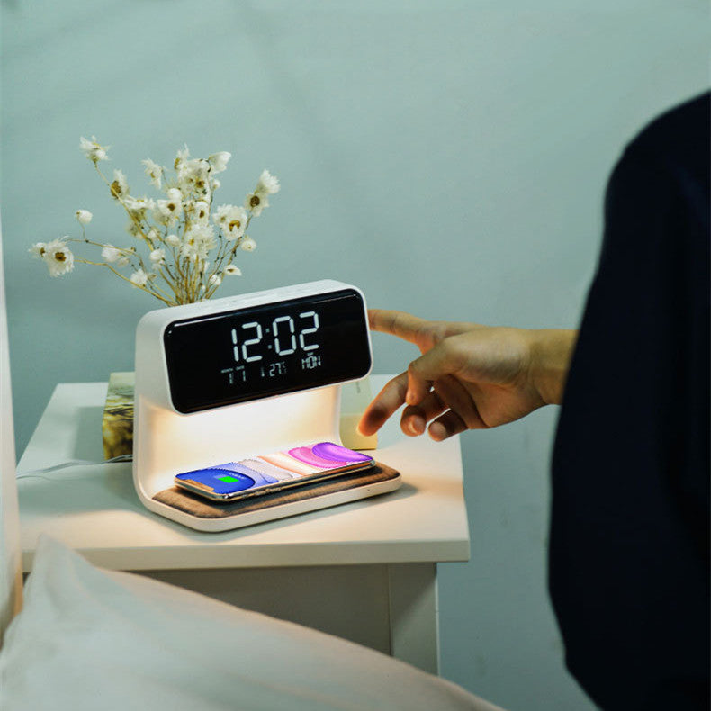 3 In 1 Bedside Lamp Wireless Charging LCD Screen Alarm Clock  Wireless Phone Charger