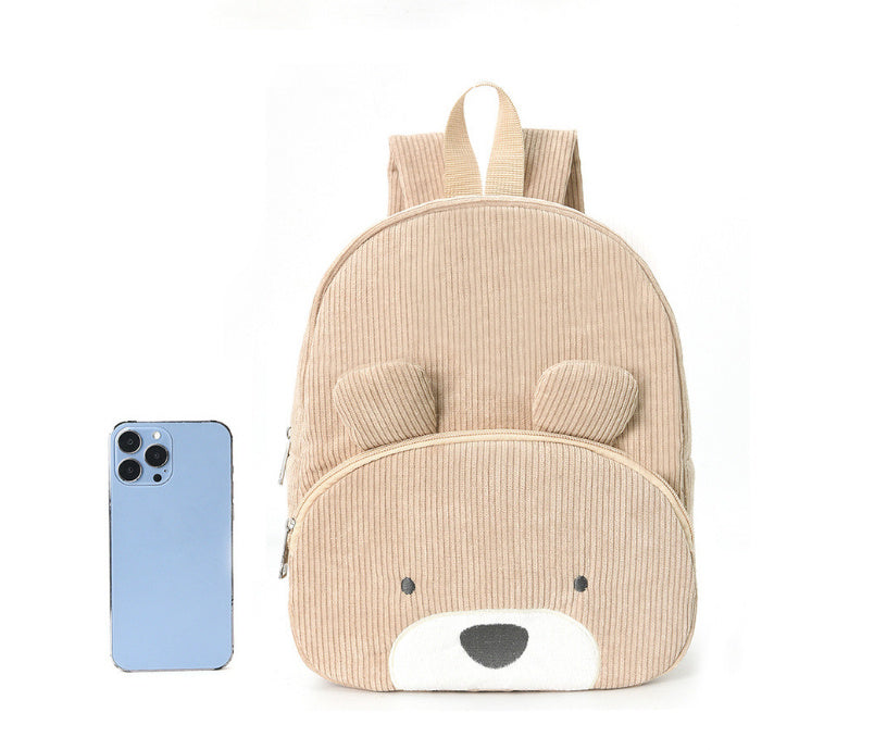 Embroidered Cute Bear Backpack Corduroy