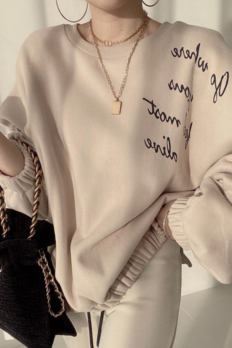 Women's Simple Round Neck Pullover Letter Print Loose Sweater - The Number 1 Things
