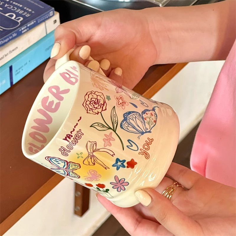 Good-looking Graffiti Butterfly Cream Ceramic Cup - The Number 1 Things