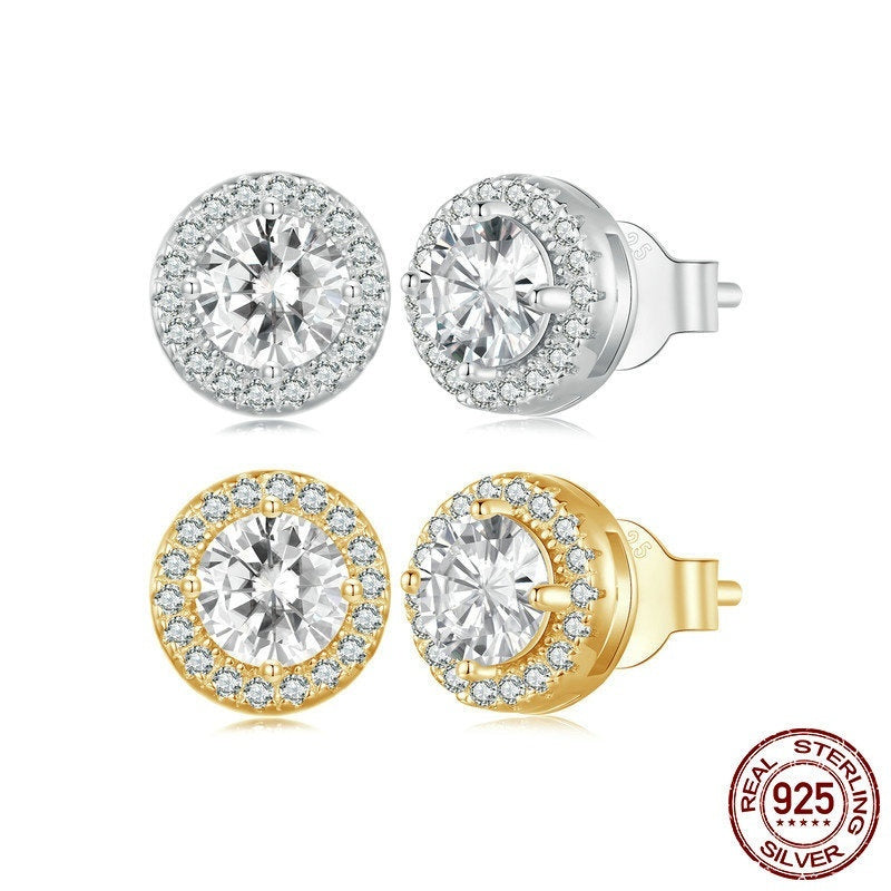 S925 Sterling Silver White Gold Plated Light Luxury All-match Stud Earrings Ornament Women - The Number 1 Things