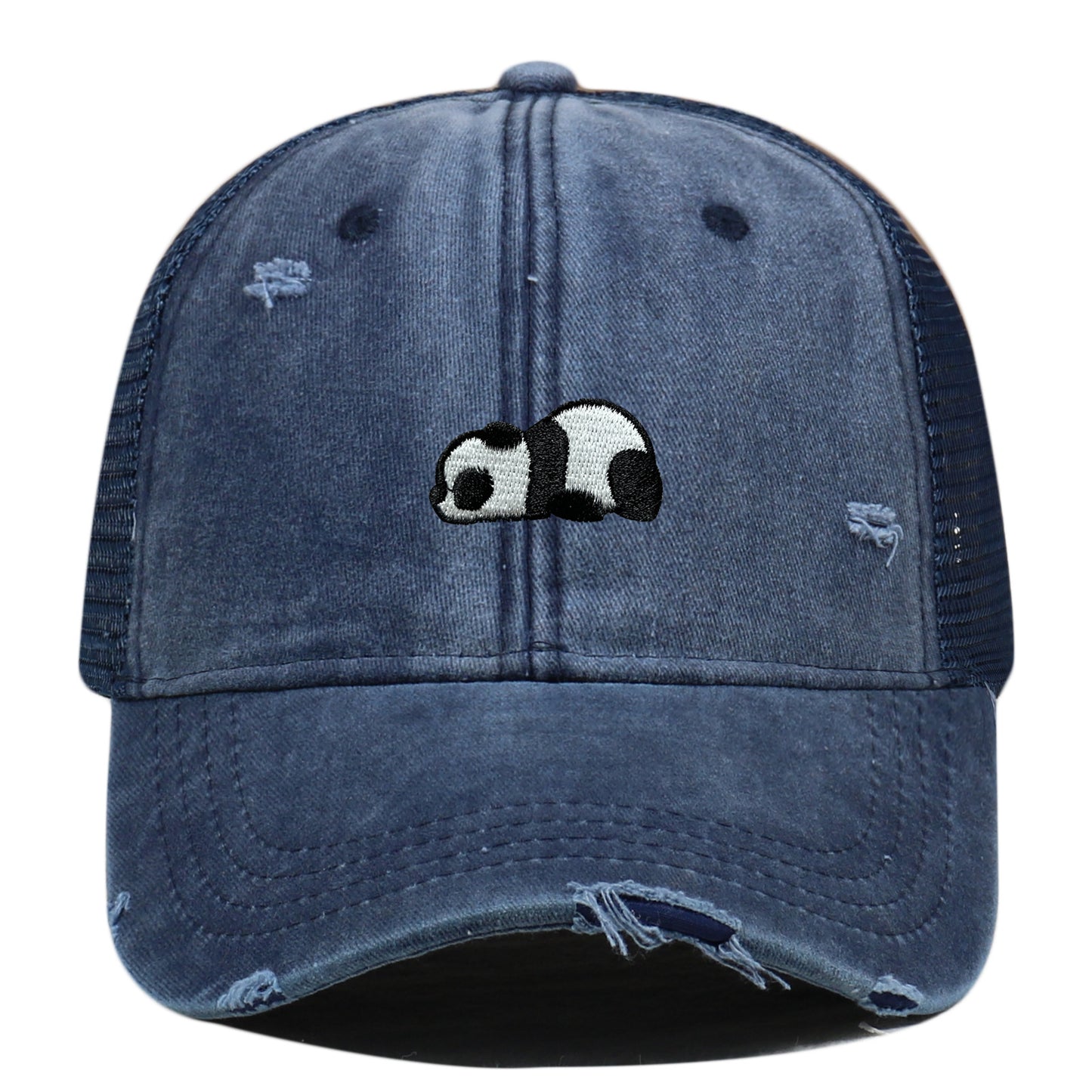 Water Washed Hole Panda Embroidered Baseball Cap