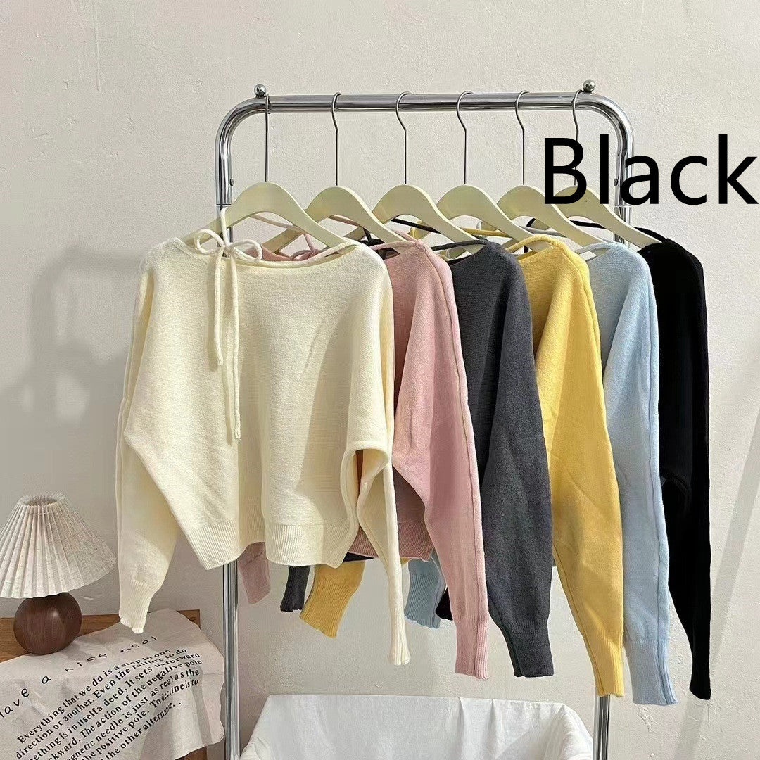 Simple Fashion Design Halter Tied Long Sleeves Sweater