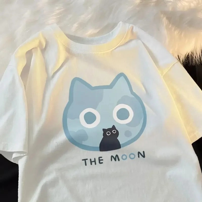 Summer Fan Cat And Women Pure Cotton T-Shirt For Me