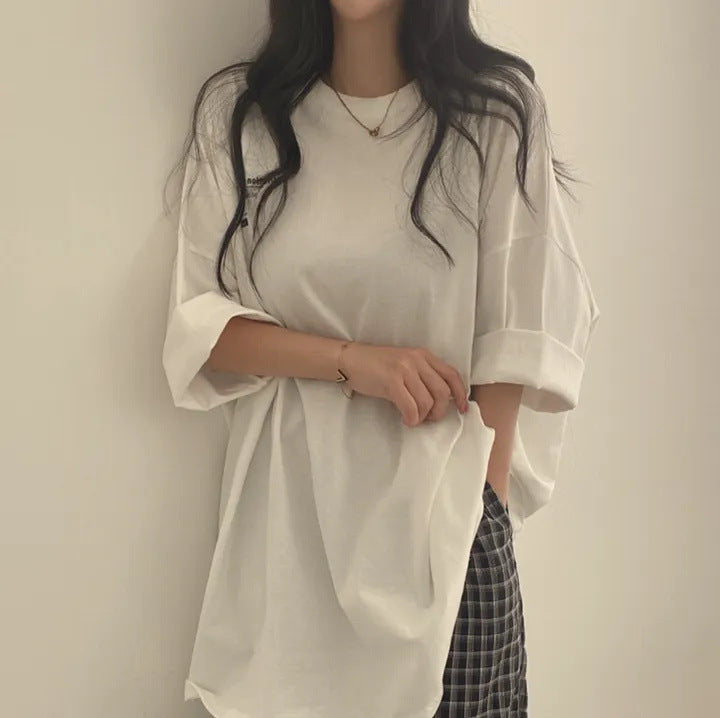 Loose Cotton Short Sleeve T-shirt Women's Mid-length - The Number 1 Things