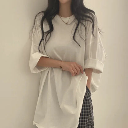 Loose Cotton Short Sleeve T-shirt Women's Mid-length - The Number 1 Things