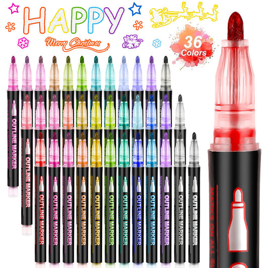 Double Line Outline Pen 24 Color Suit Dream Color Mark Fluorescent Marker