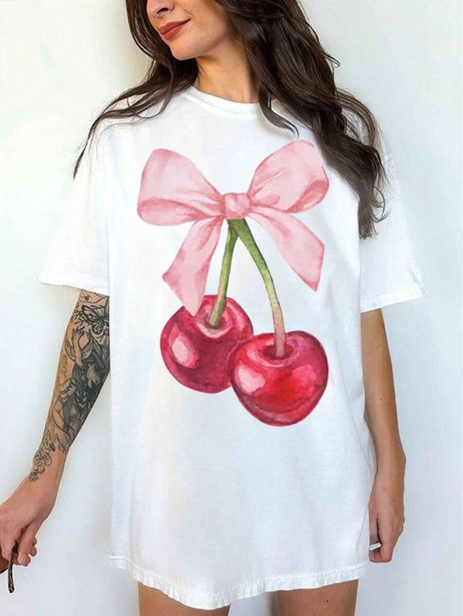 Letter Pattern Loose Casual Print Drop Shoulder Short Sleeve - The Number 1 Things