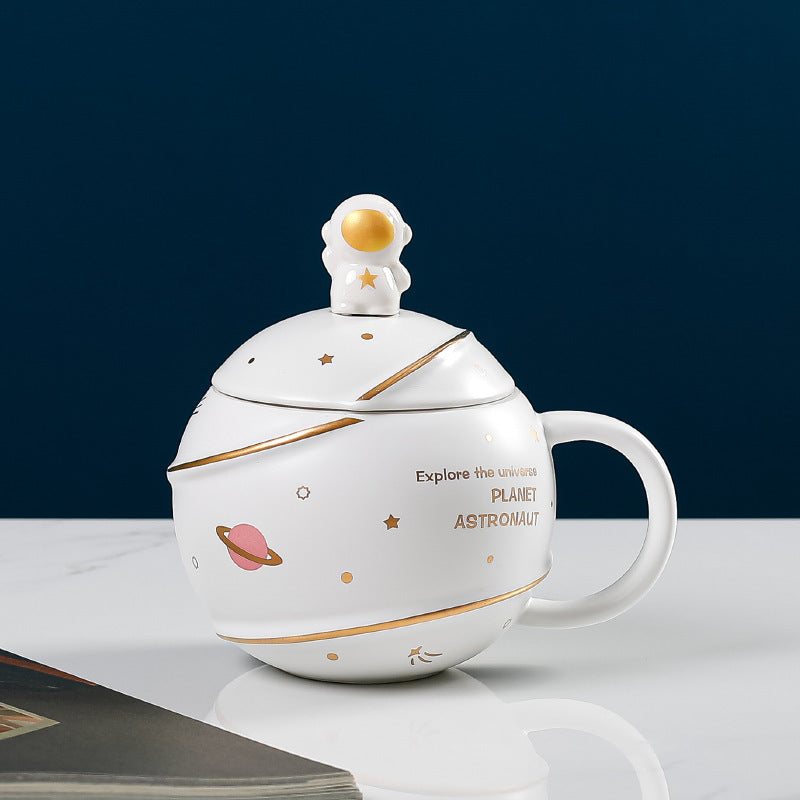 Creative New Ceramic Spaceman Mug With Lid Spoon - The Number 1 Things