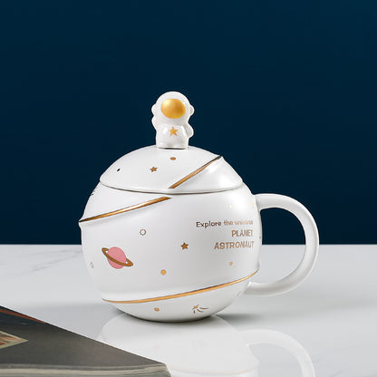 Creative New Ceramic Spaceman Mug With Lid Spoon - The Number 1 Things