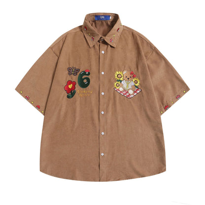 Little Bear Embroidered Shirt – Loose & Cute Fit