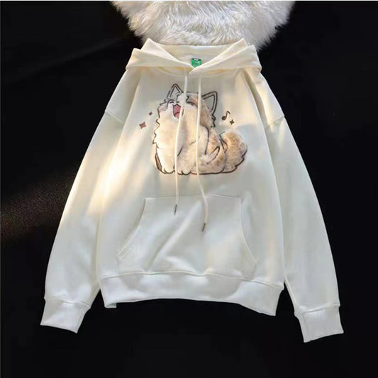 Embroidered Kitten Female Fleece-lined Thickened Hooded Sweatshirt - The Number 1 Things