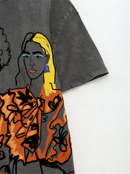 All-matching Fashion Girl Printed Pattern Round Neck Short Sleeve - The Number 1 Things