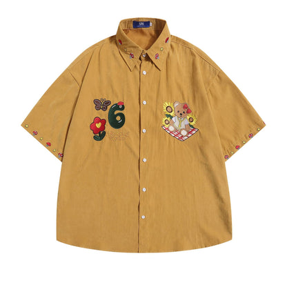 Little Bear Embroidered Shirt – Loose & Cute Fit
