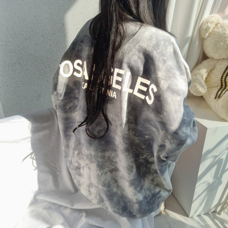 Tie-dyed Sweater Women's Cotton Loose Korean Top All-match Letters Spring And Autumn - The Number 1 Things