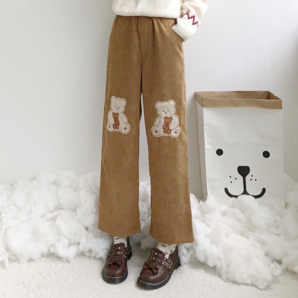 Corduroy Sweatpants Sports Bear Trousers