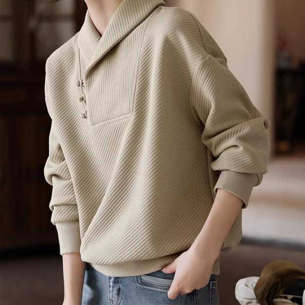 Elegant National Style Buckle Temperament Lapel Sweater Women - The Number 1 Things