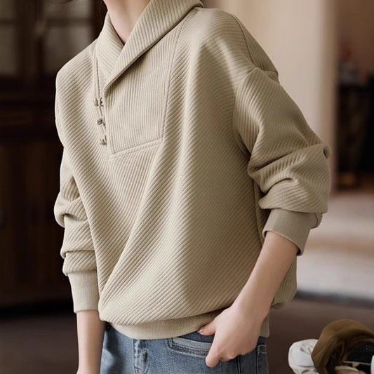 Elegant National Style Buckle Temperament Lapel Sweater Women - The Number 1 Things