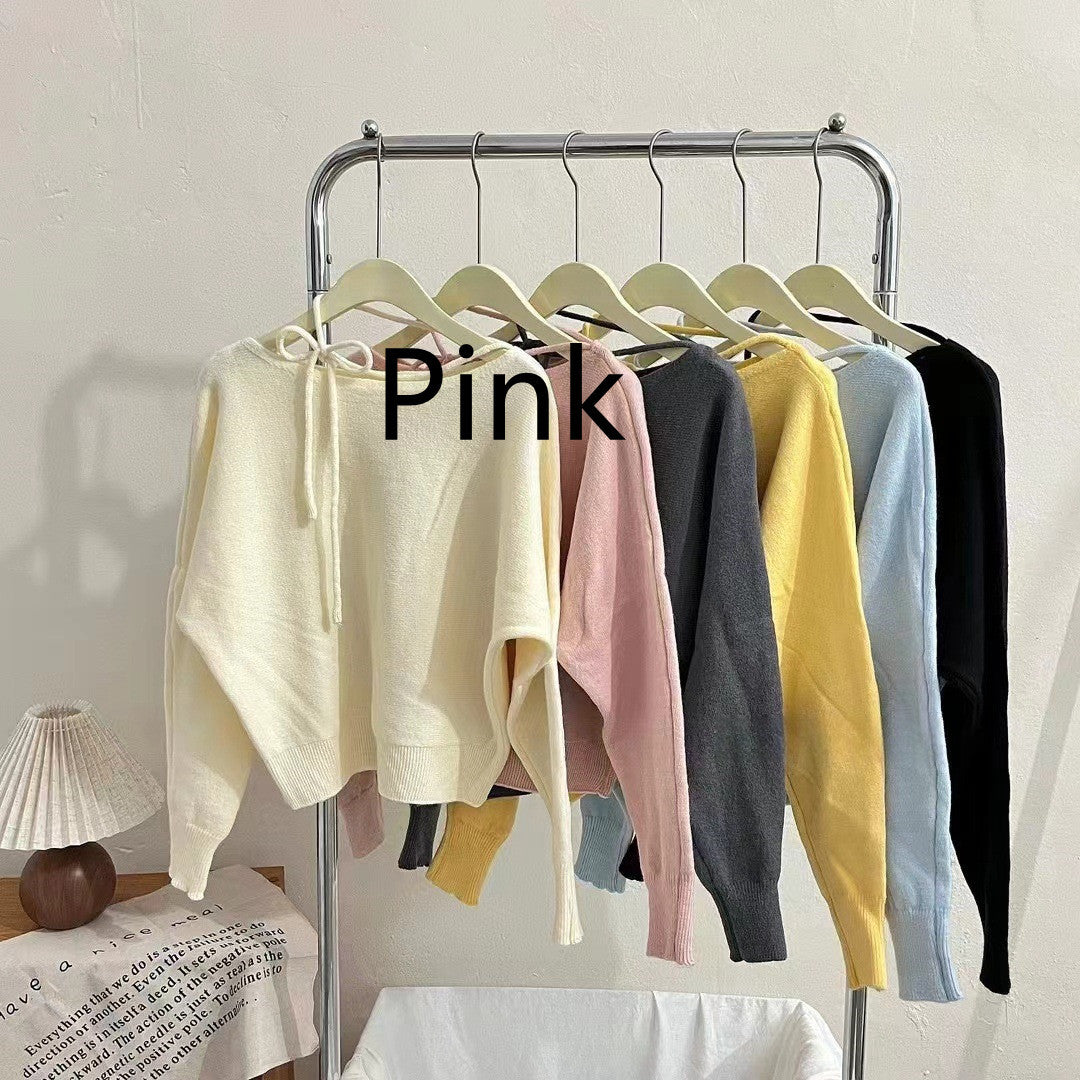 Simple Fashion Design Halter Tied Long Sleeves Sweater