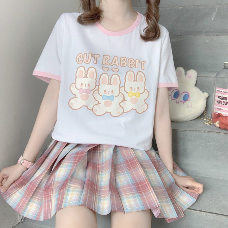 Tutu Print Summer New Cute Soft Girl Sweet Loose Short-sleeved T-shirt Women Pure Cotton T-shirt