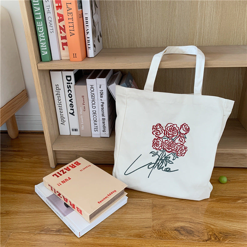 Korean Embroidered Rose Vintage Canvas Bag - The Number 1 Things