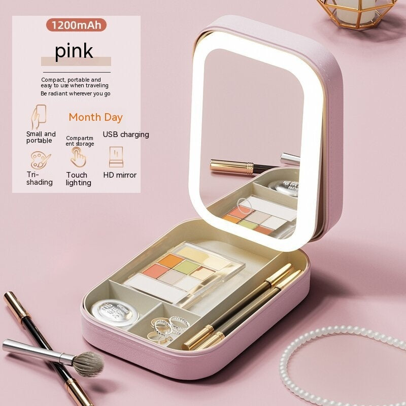 Makeup Storage Box With LED Light Mirror Portable Travel Makeup Cosmetics Storage Box Touch Light Storage Organizer - The Number 1 Things