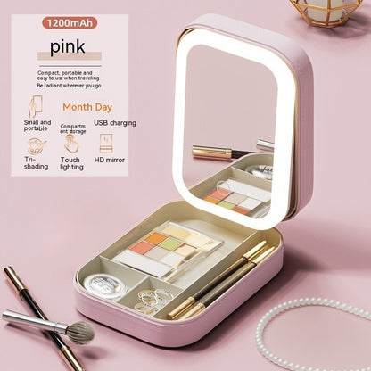 Makeup Storage Box With LED Light Mirror Portable Travel Makeup Cosmetics Storage Box Touch Light Storage Organizer - The Number 1 Things