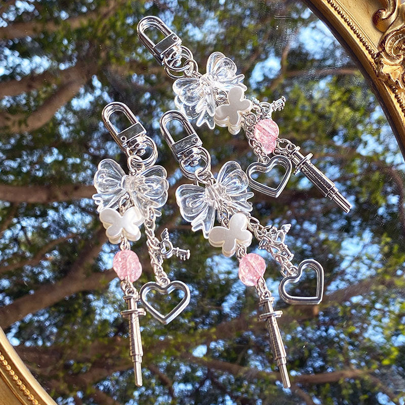 Y2K Sweet Transparent Bow Bead Phone Chain Keychain Pendant - The Number 1 Things