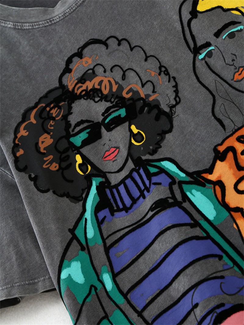 All-matching Fashion Girl Printed Pattern Round Neck Short Sleeve - The Number 1 Things