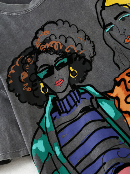 All-matching Fashion Girl Printed Pattern Round Neck Short Sleeve - The Number 1 Things