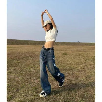 Summer Retro Design XINGX Jeans Women's Small Loose High Waist Straight-leg Wide-leg Pants