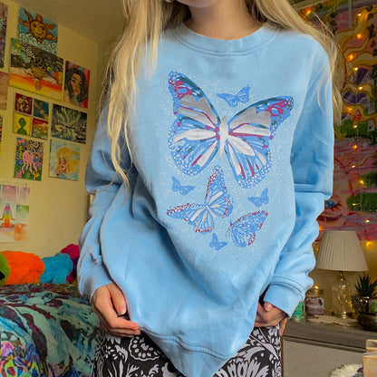 Butterfly Print Loose Casual Long Sleeve Pullover Sweatshirt - The Number 1 Things