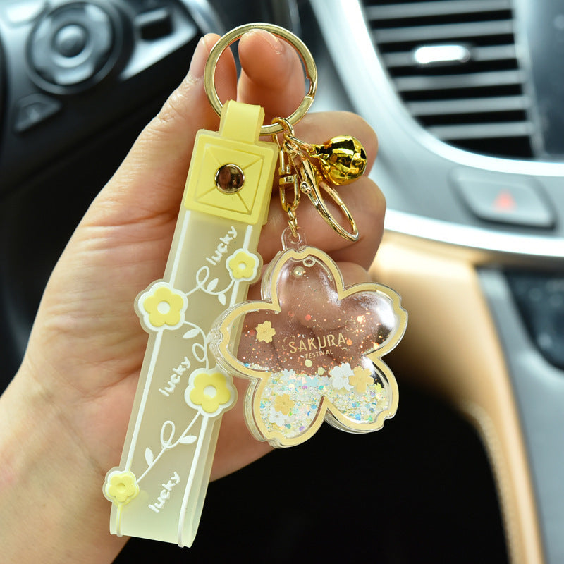 Cartoon Quicksand Cherry Blossom Keychain Acrylic Transparent Flower Oil Drift Bottle Bag Pedants Hangings - The Number 1 Things